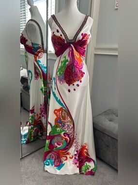 La Femme Silk Multicolor Beaded trim formal dress. Like New Size 6